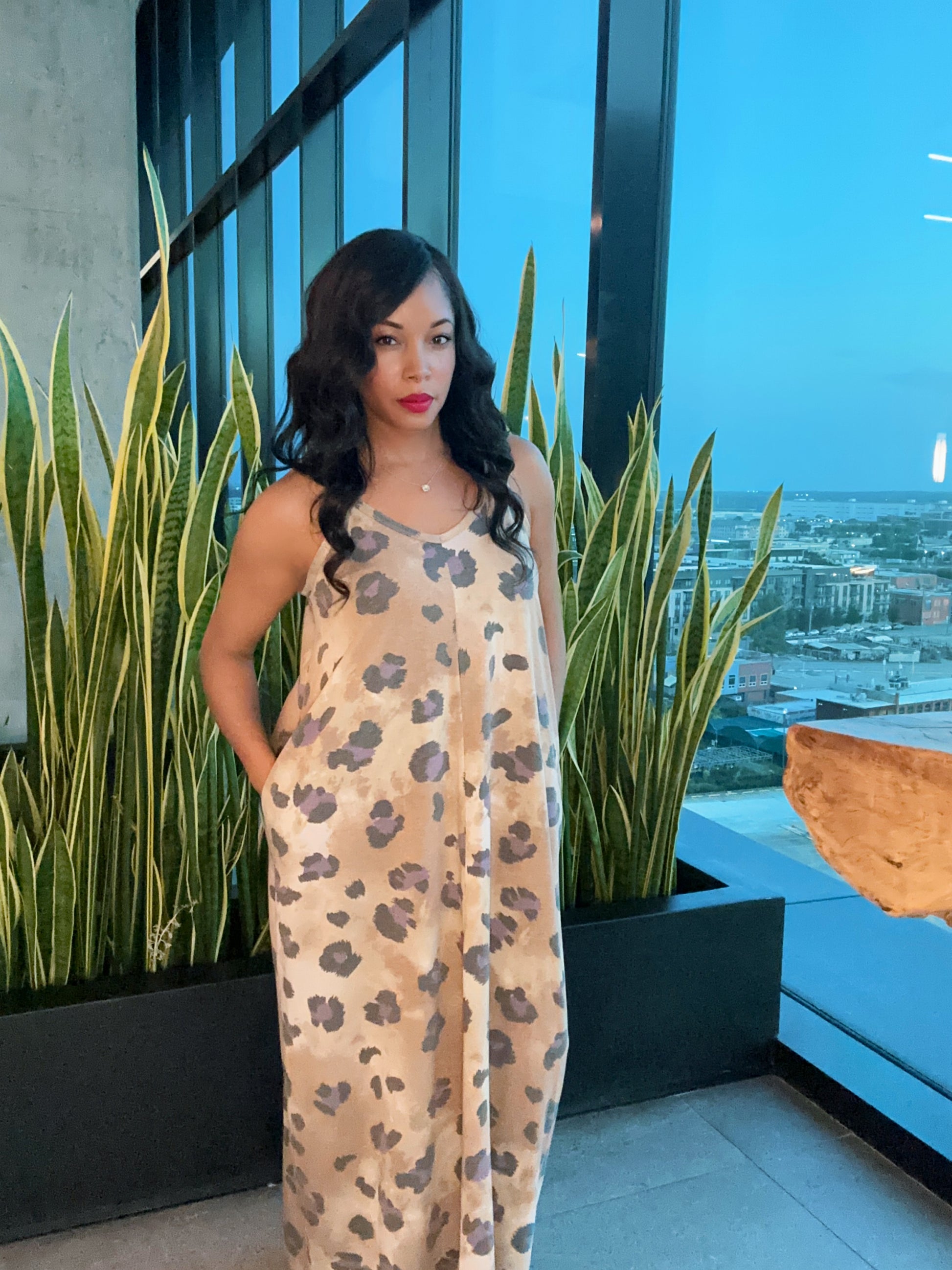 Still Leopard V Neck Maxi Dress