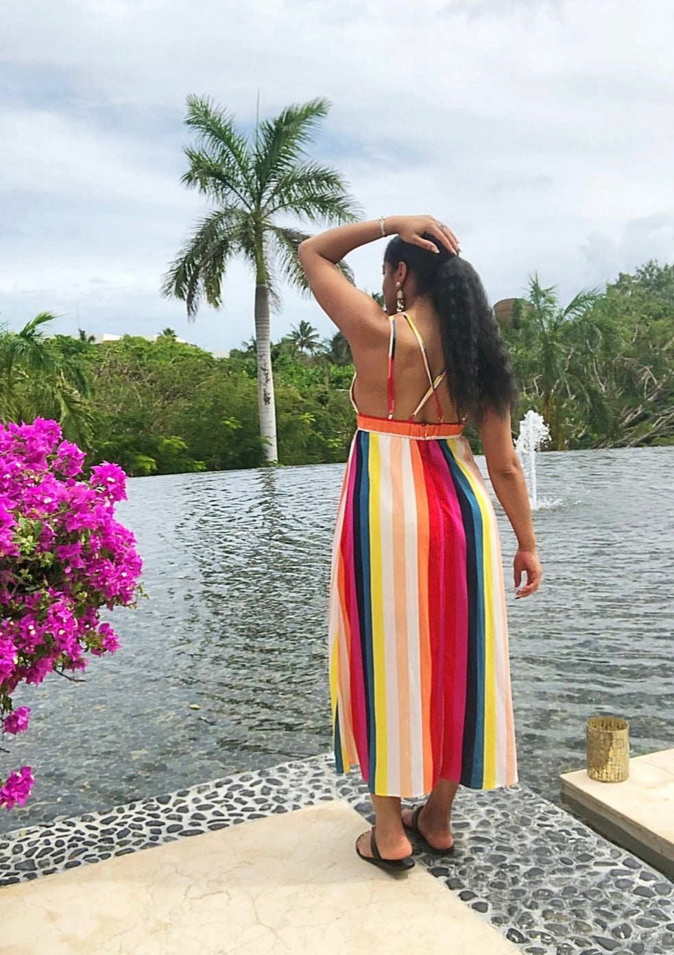 knee length dresses for ladies Rainbow Stripes Halter Maxi Dress by Peach Love
