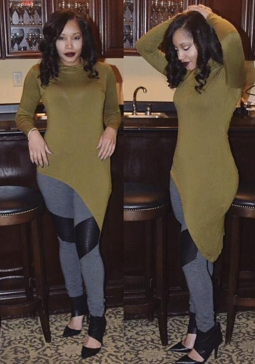 TRUE. Olive My World High Low Mock Neck Tunic - TRUE.