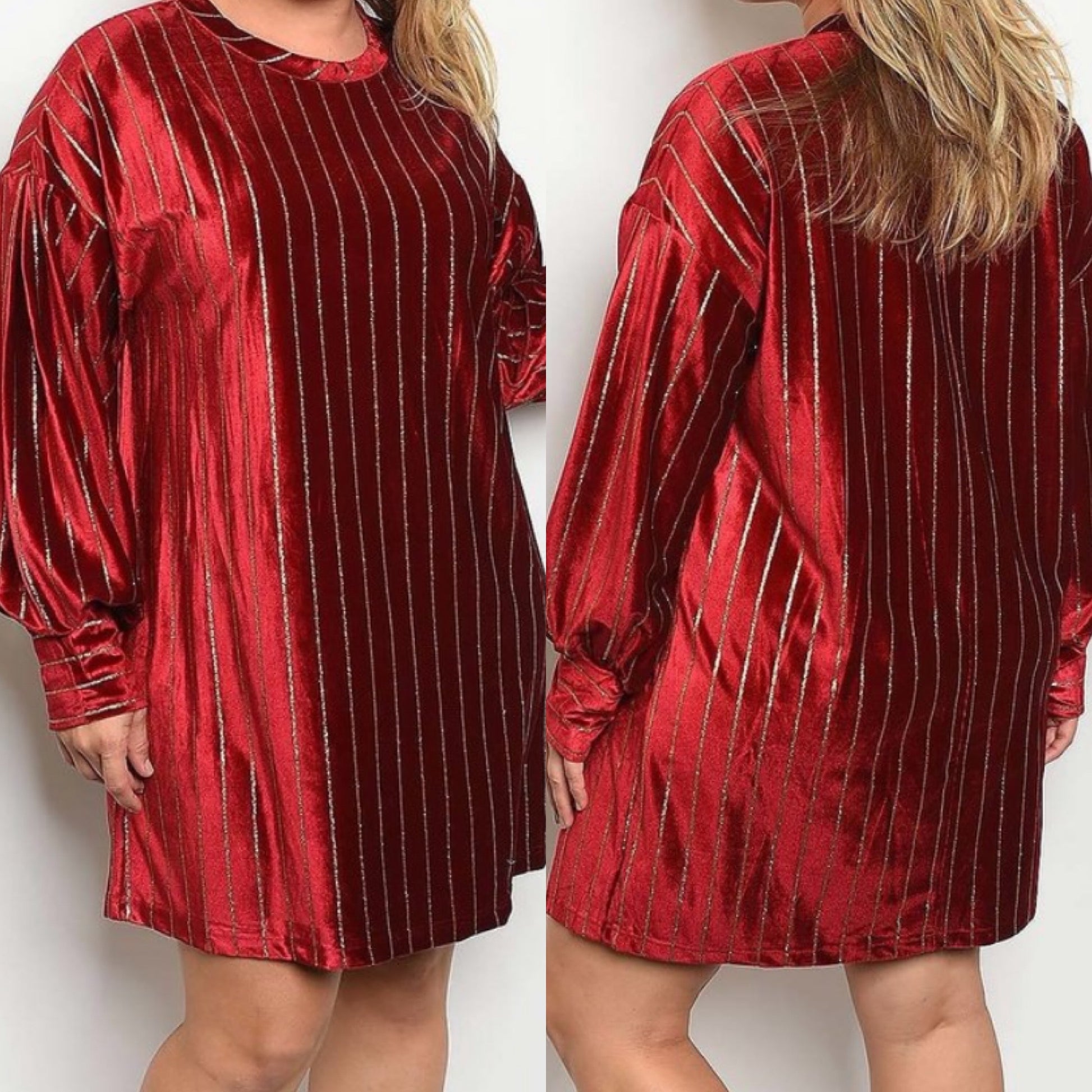 Curve Beauti Regal Red with Gold Pinstriped Shirt Dress - TRUE. 