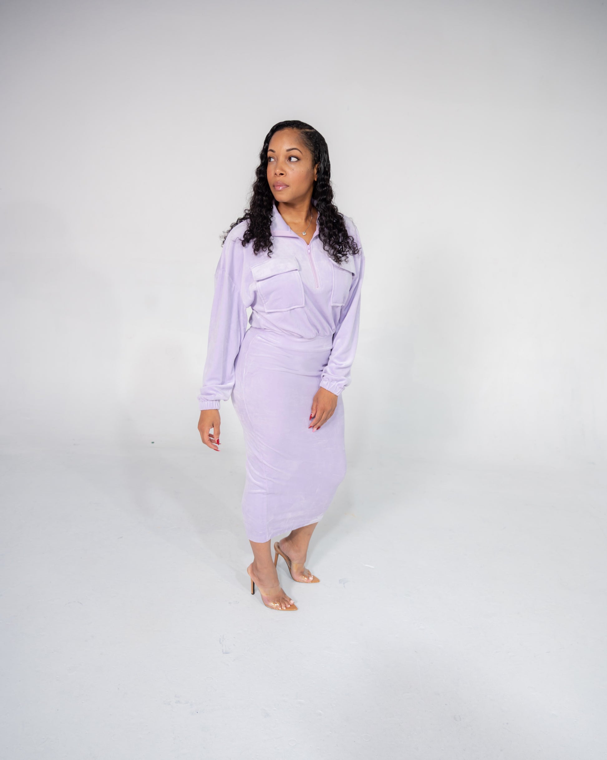 Go Lavender Velour Midi Dress