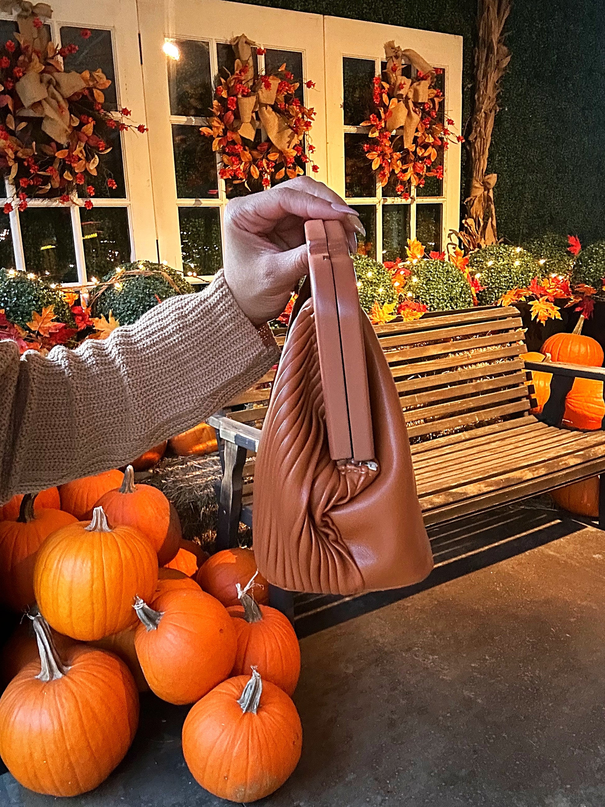 Faux Leather Pleated Frame Bag