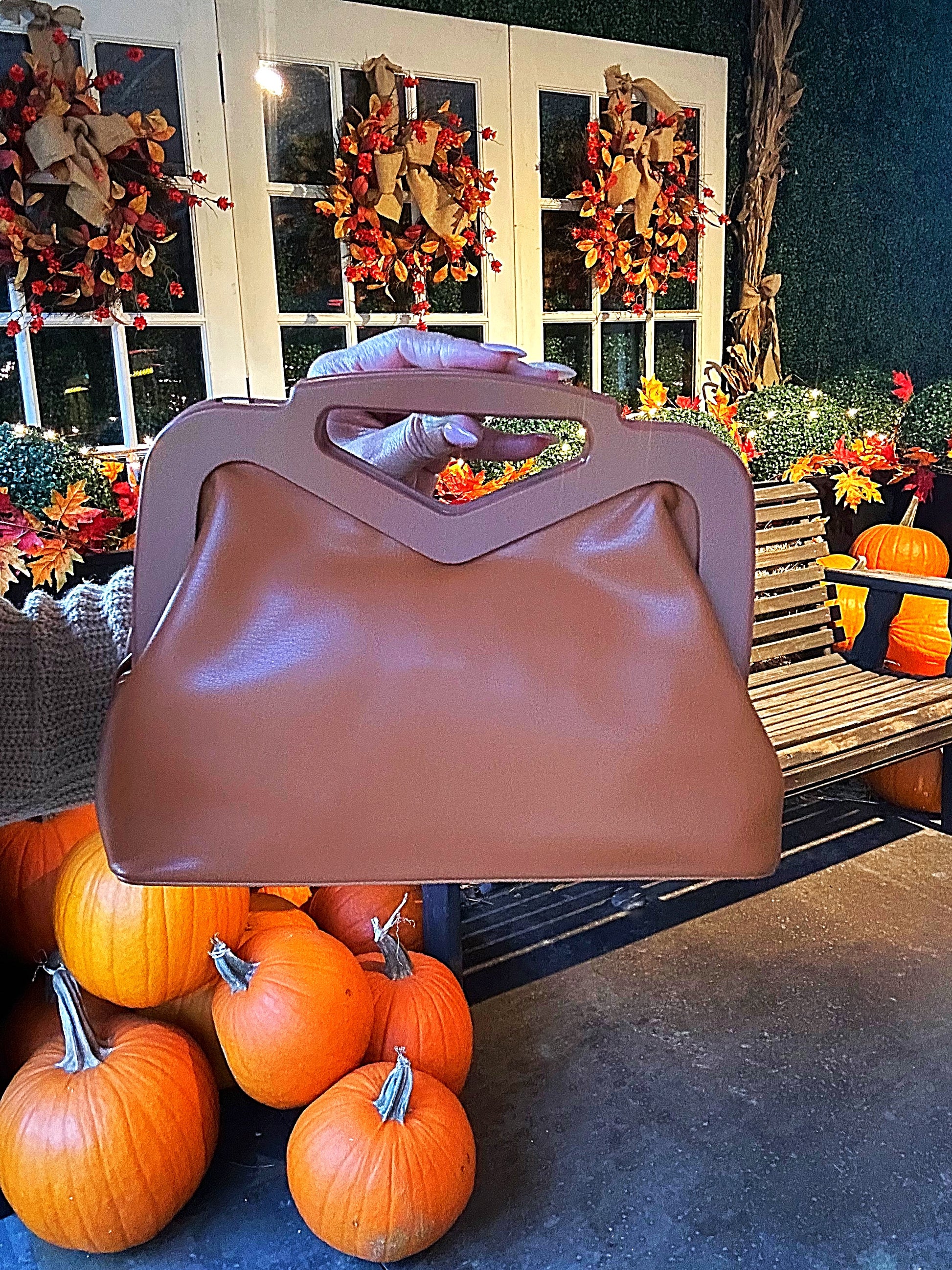 Faux Leather Pleated Frame Bag