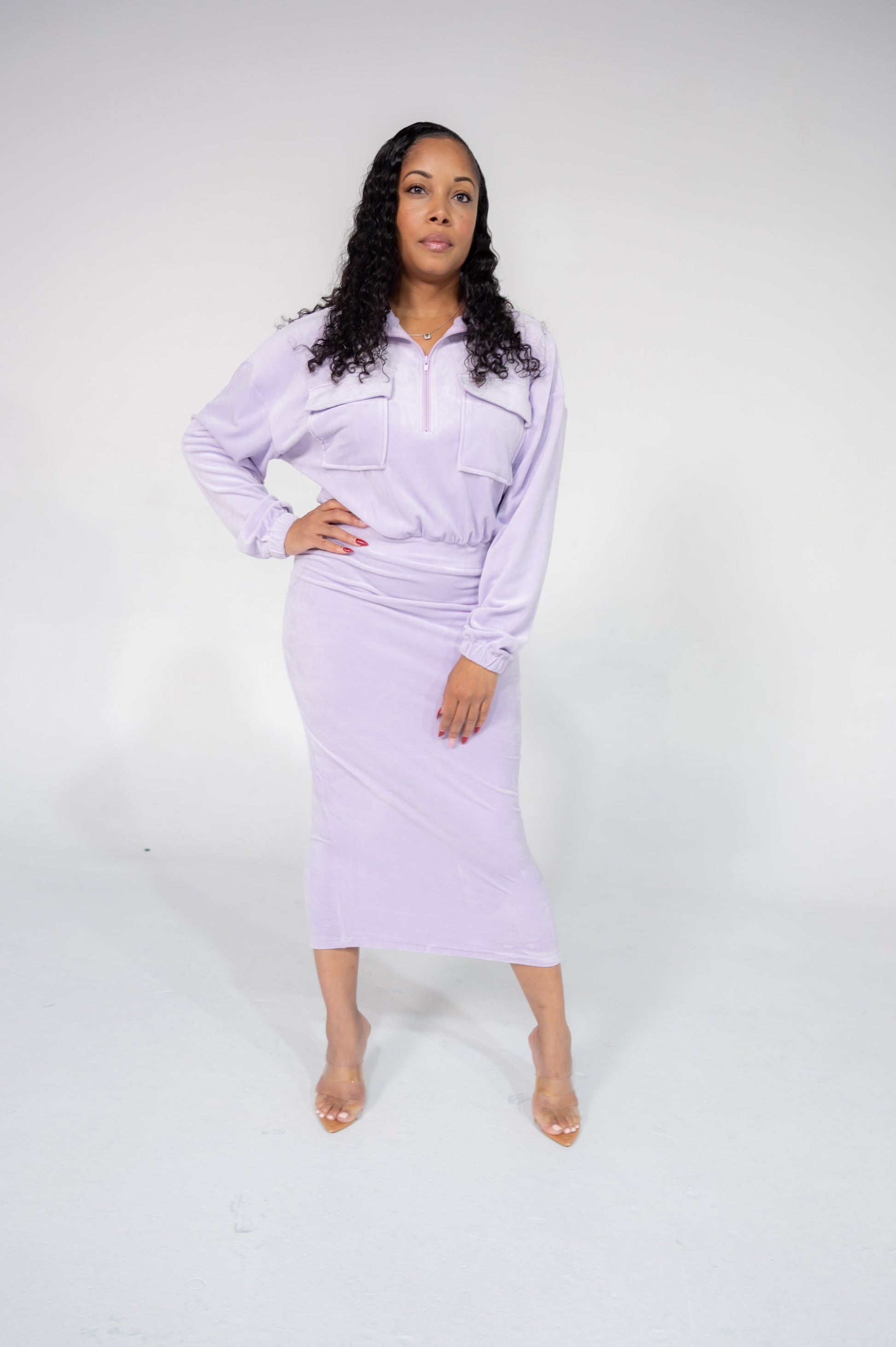 Go Lavender Velour Midi Dress