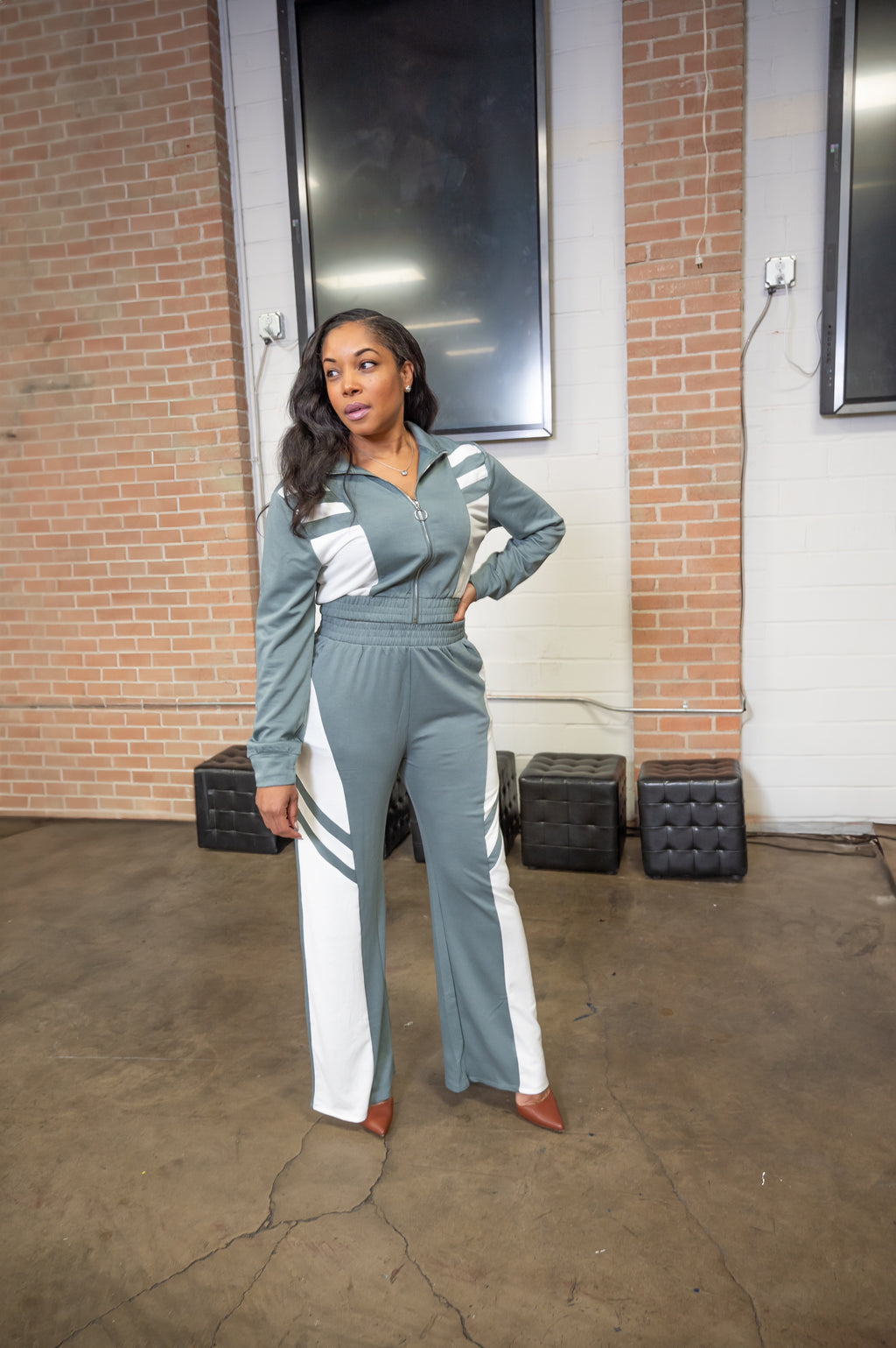 Replace Color Block Front Zip Up Set