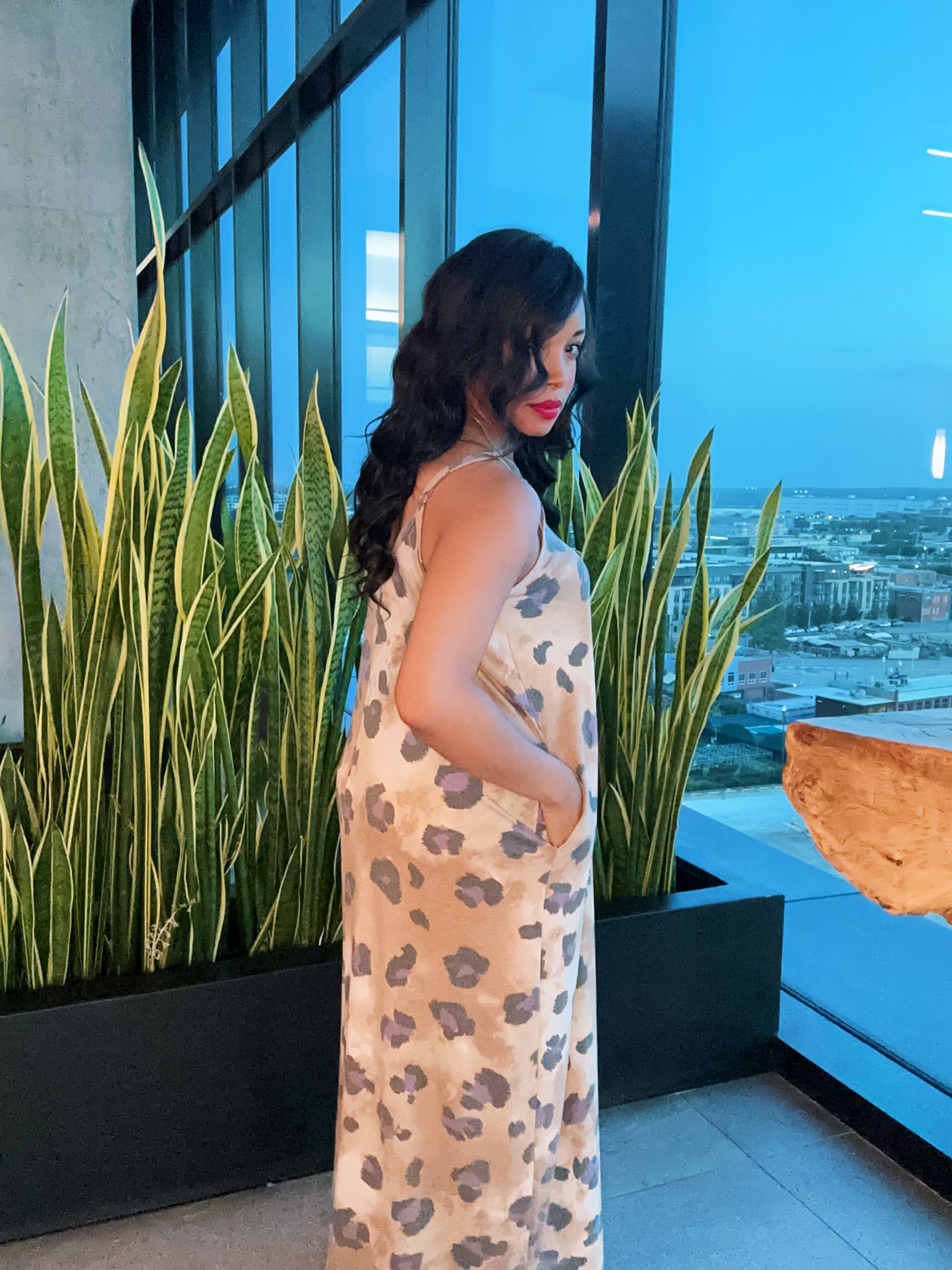 Still Leopard V Neck Maxi Dress