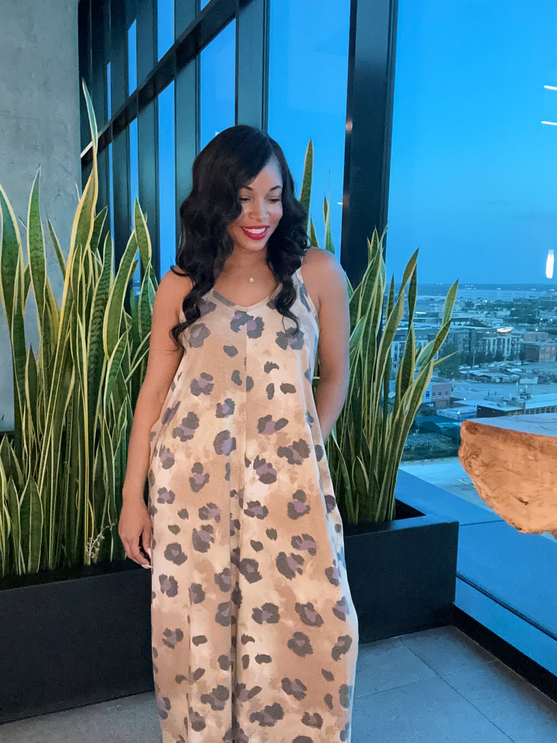 Still Leopard V Neck Maxi Dress