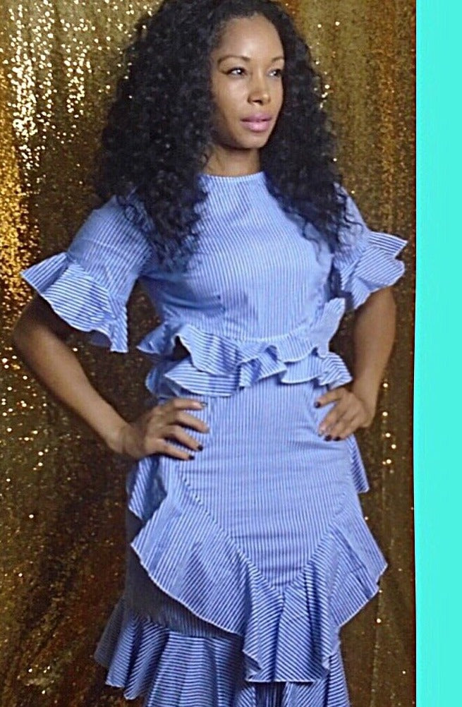 ~Forever Love Blue & White Ruffle Dress - TRUE. 