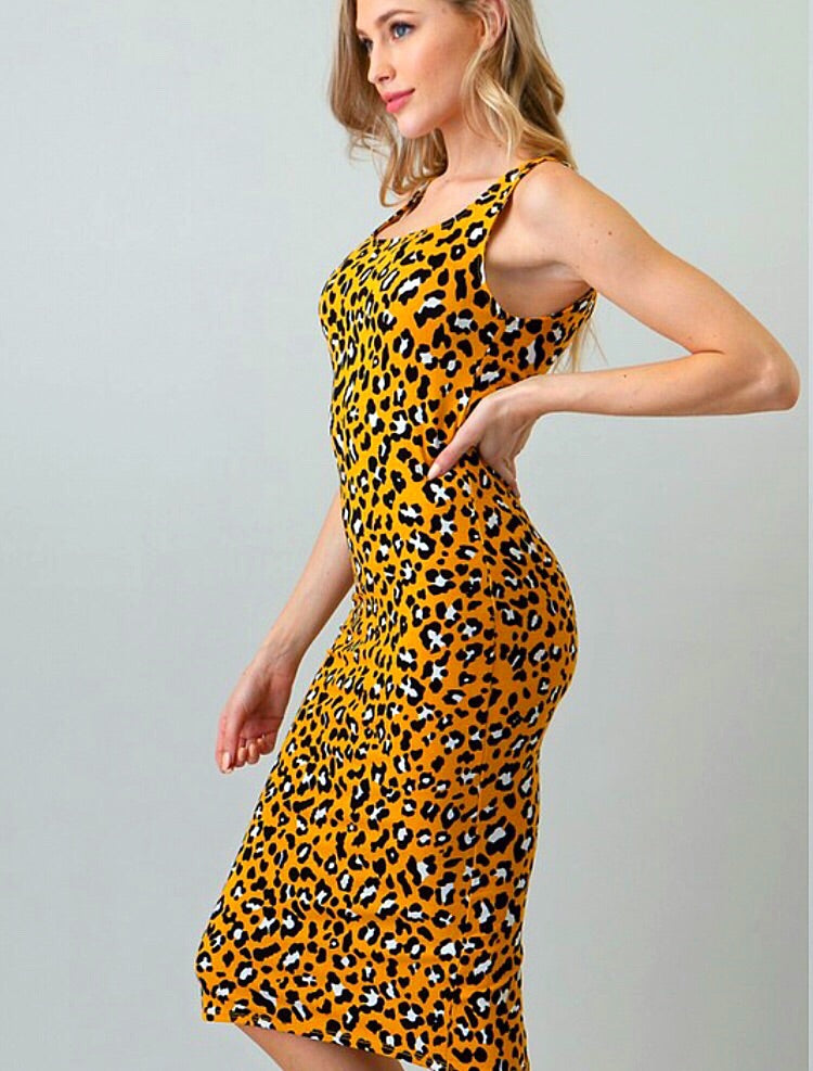 ~Safari Yellow Leopard Midi Dress - TRUE. 