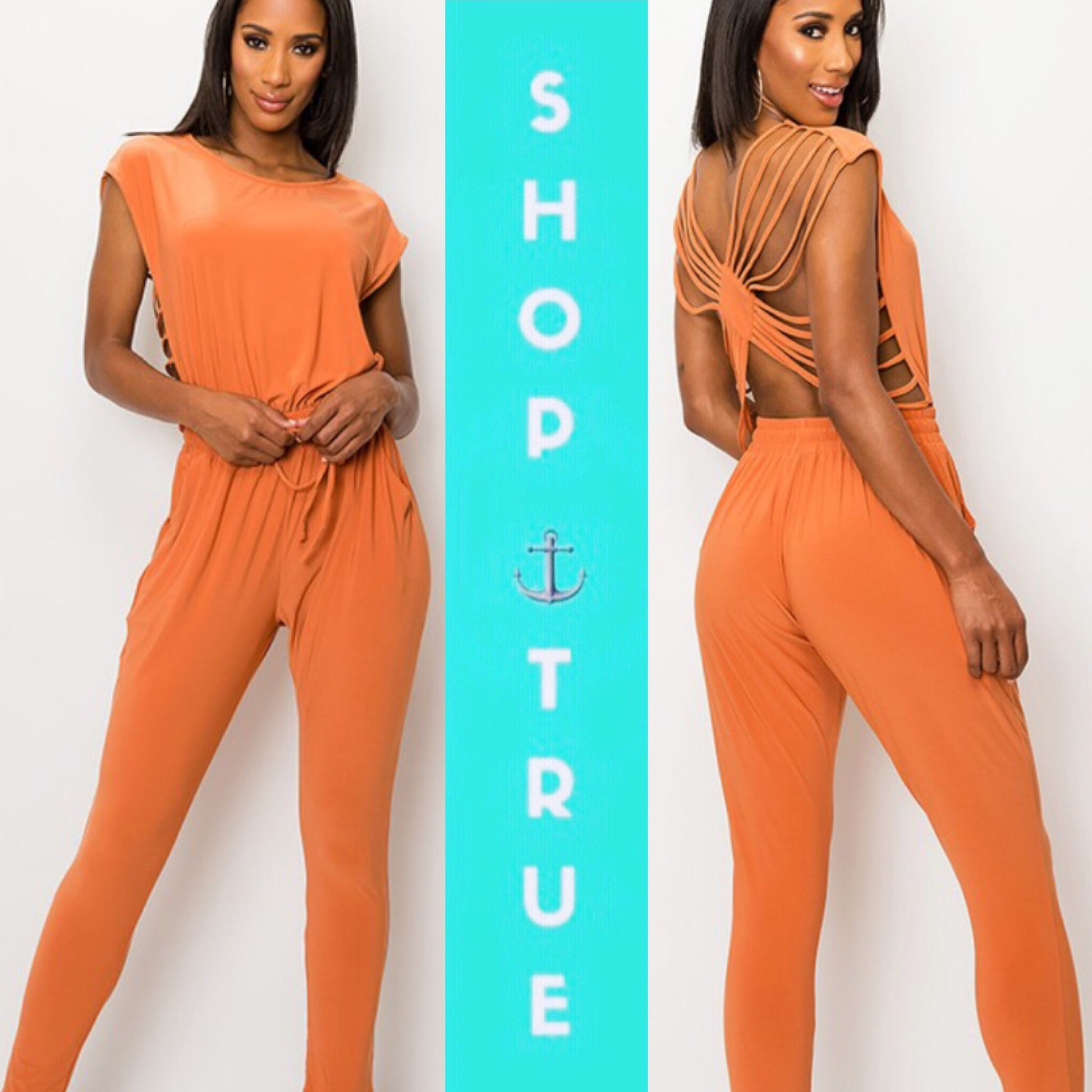 Webbie Back Cutout Pocketed Jumpsuit - TRUE. 
