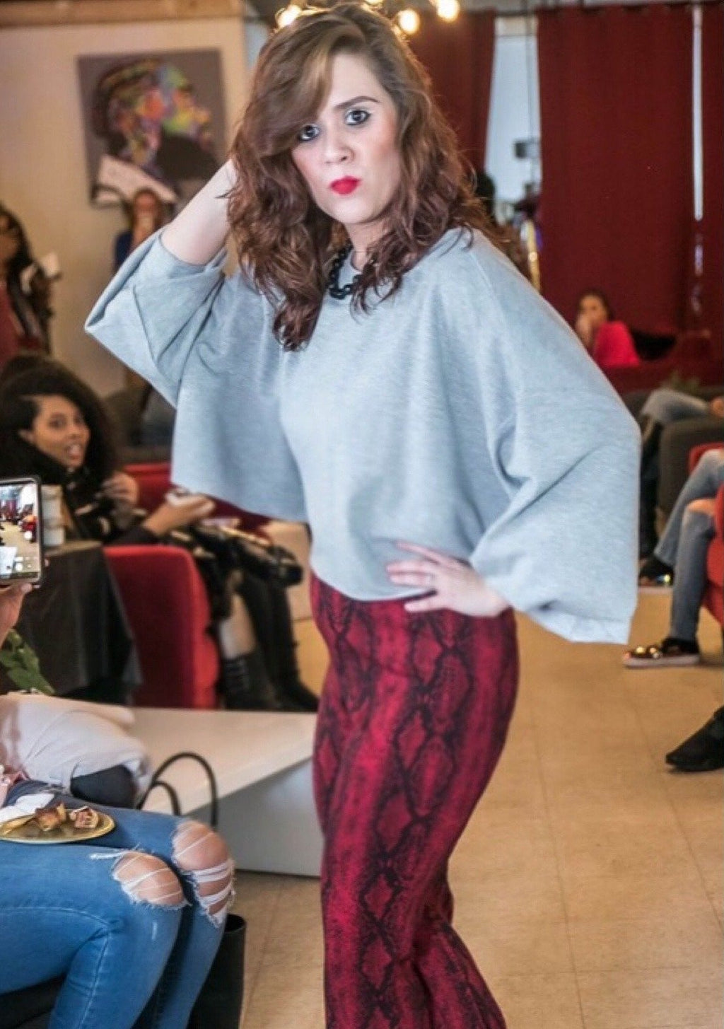 Sultry Red Snakeskin Printed Pants - TRUE. 