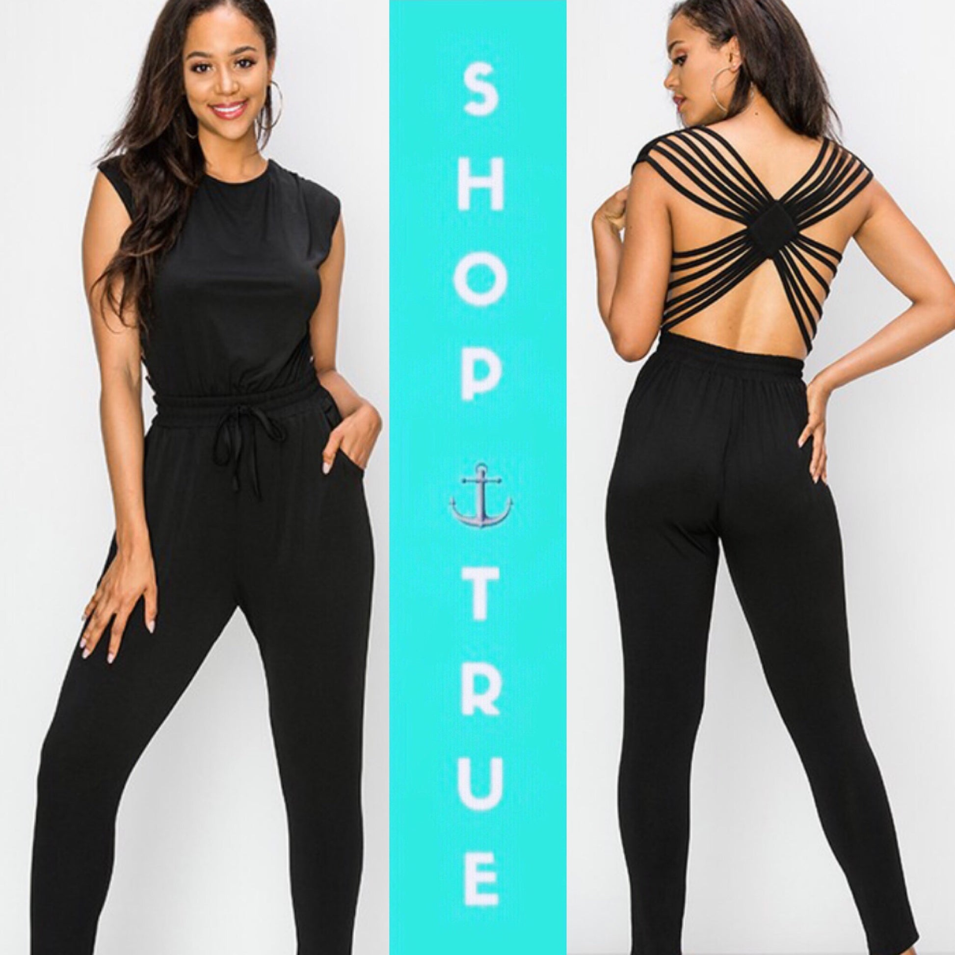 Webbie Back Cutout Pocketed Jumpsuit - TRUE. 