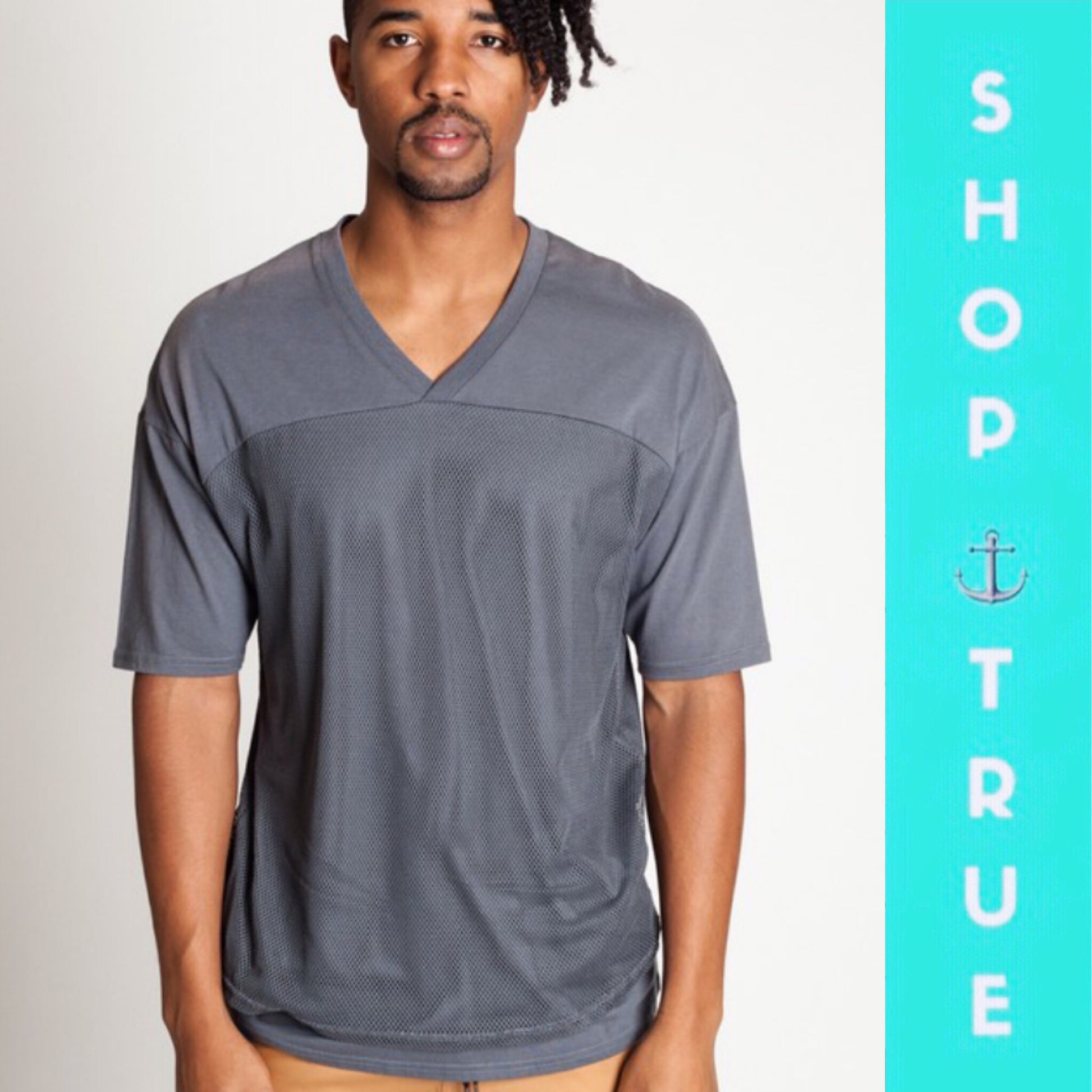 Gray Mesh Men’s Short Sleeve Shirt - TRUE. 