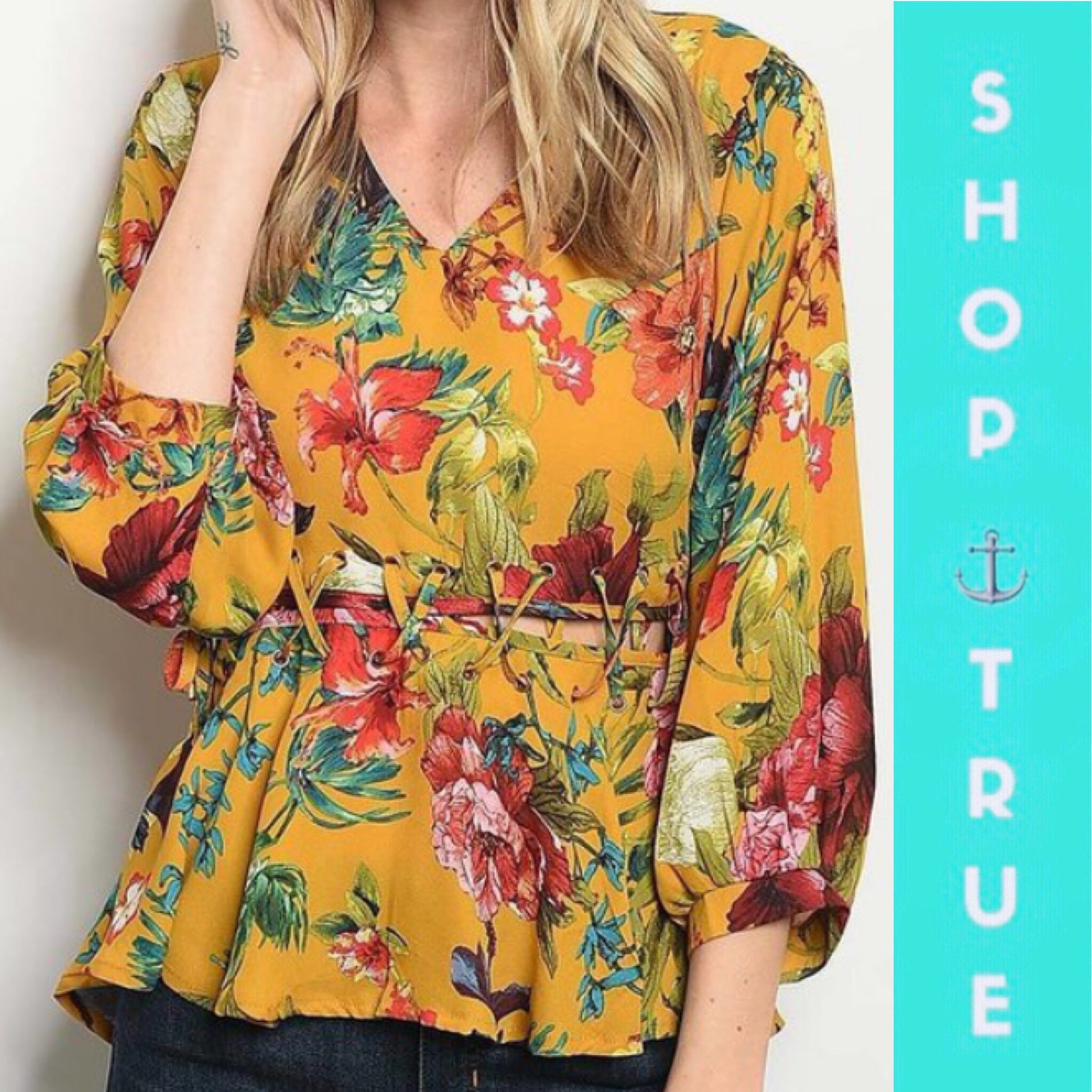 Floral Crisscross Peek-A-Boo Top - TRUE. 