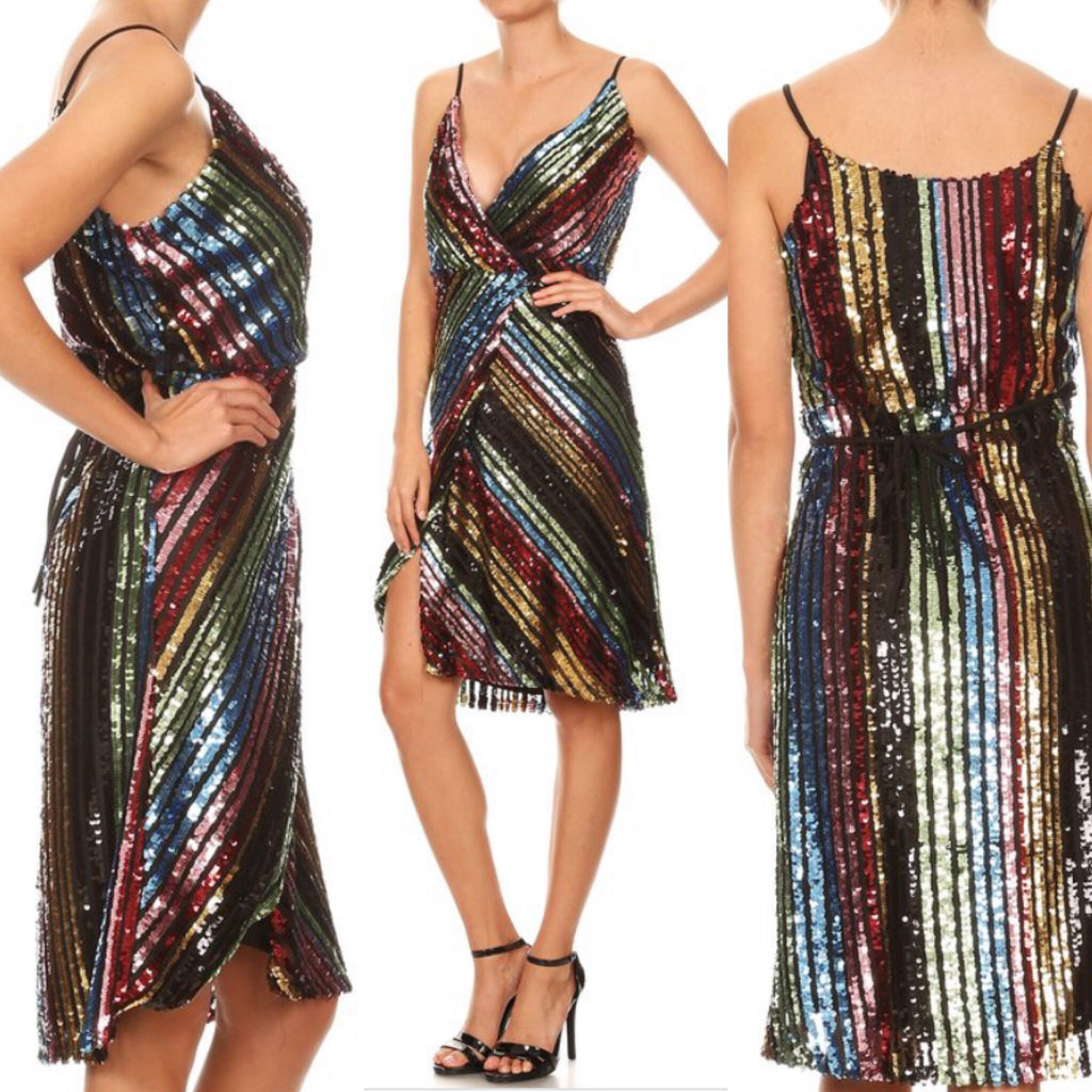 ~See Me Multicolored Sequin Wrap Dress - TRUE. 