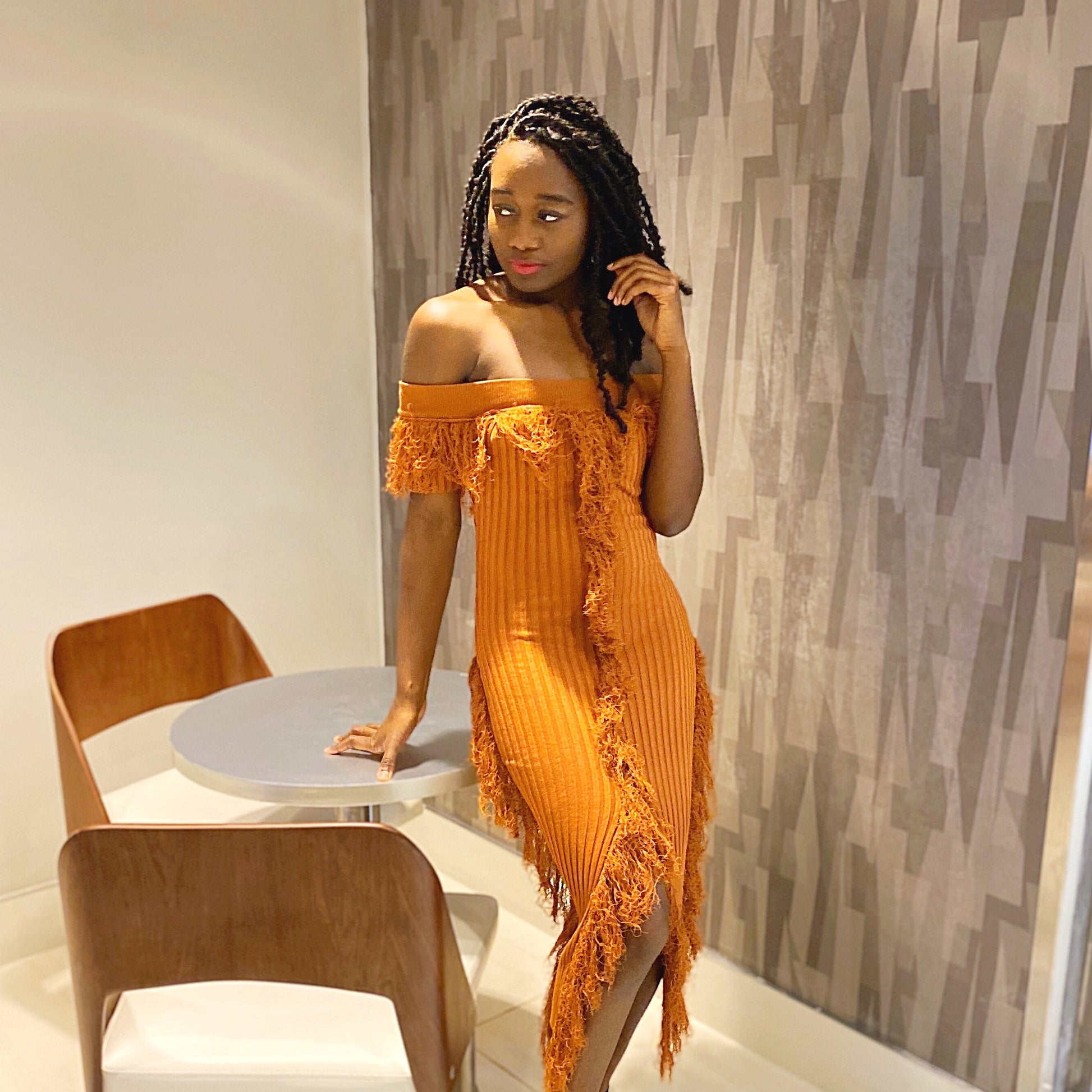 Foxy Ribbed Off The Shoulder Dress - TRUE. 