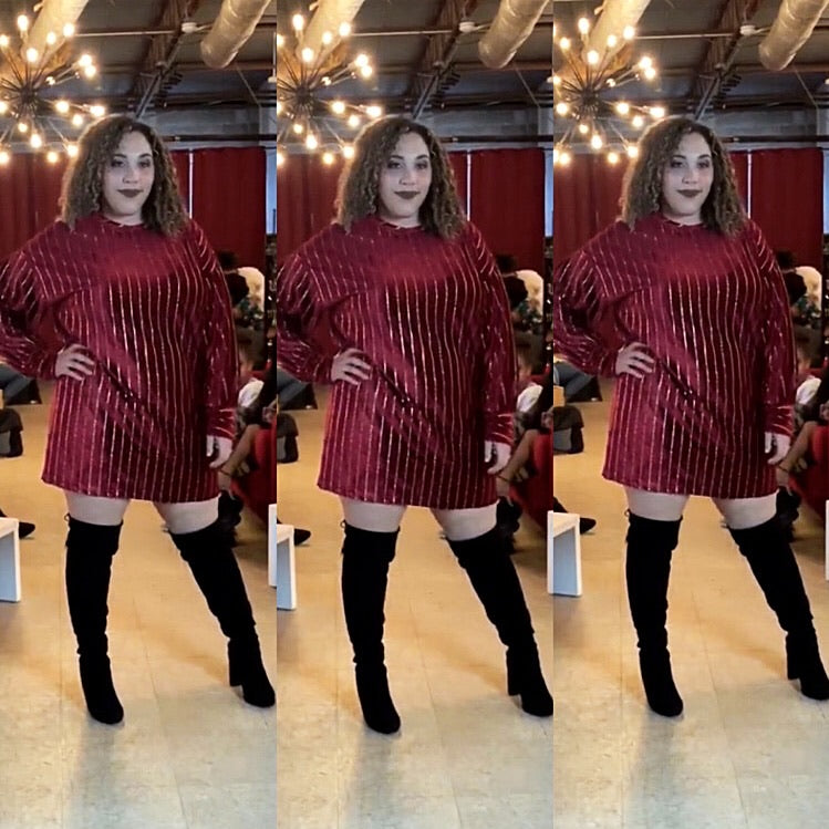 Curve Beauti Regal Red with Gold Pinstriped Shirt Dress - TRUE. 