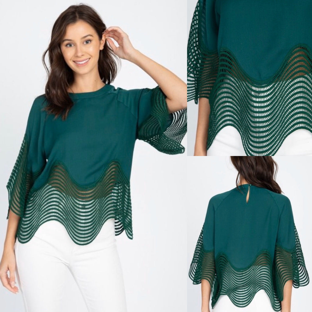 Mixed Textured Green Top - TRUE. 