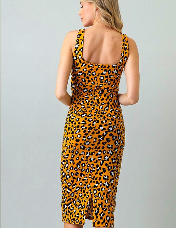 ~Safari Yellow Leopard Midi Dress - TRUE. 