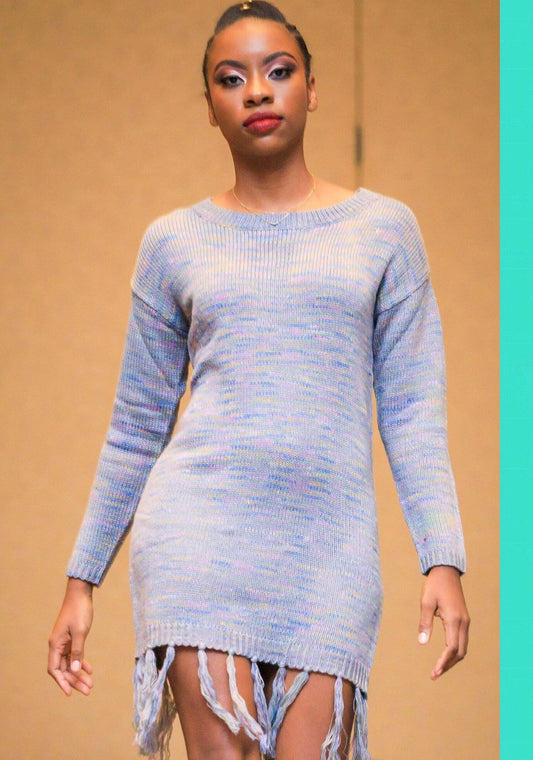 ~Marled Gray Fringe Sweater Dress - TRUE. 