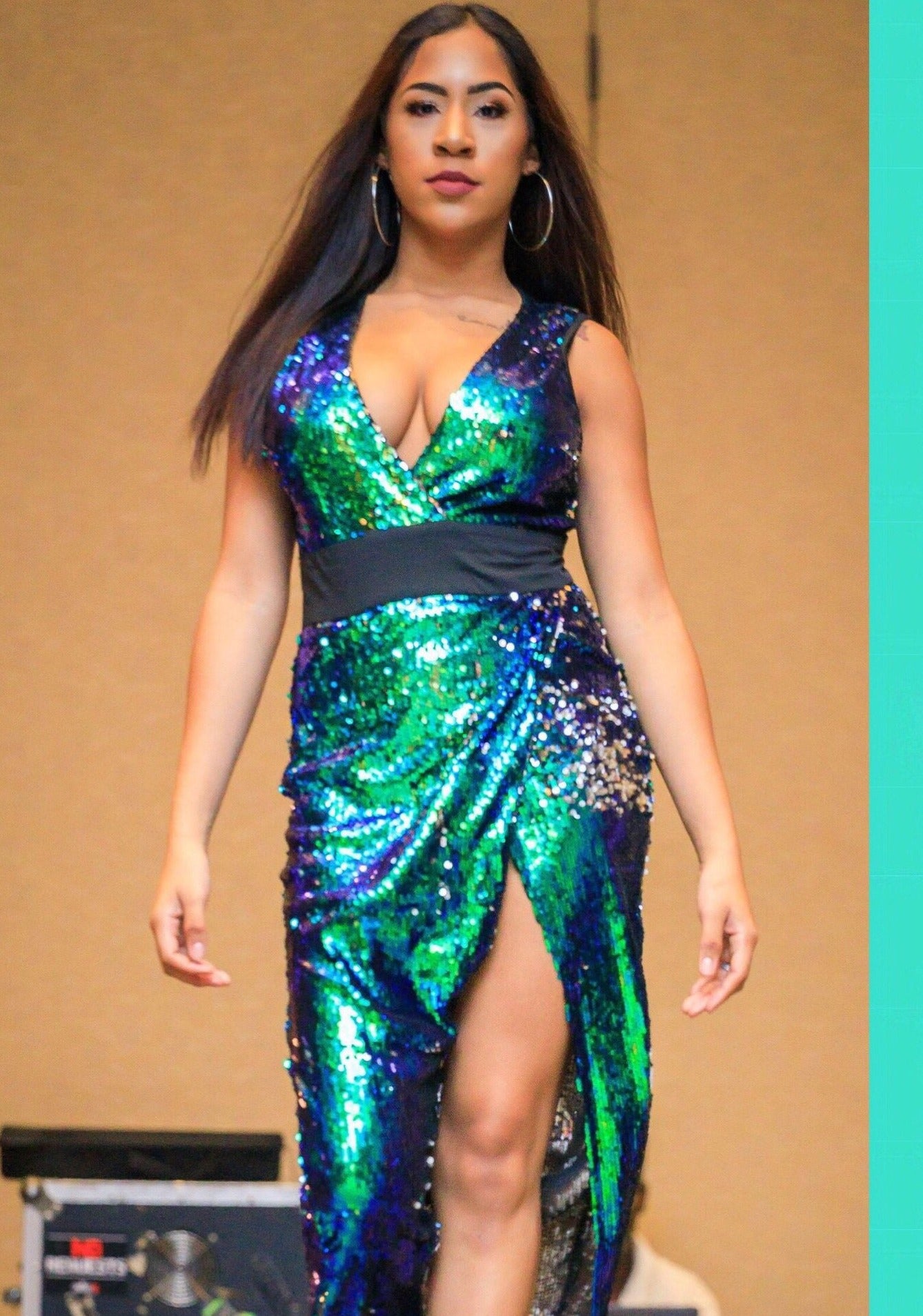 ~Green Goddess Sequin High Slit Dress - TRUE. 