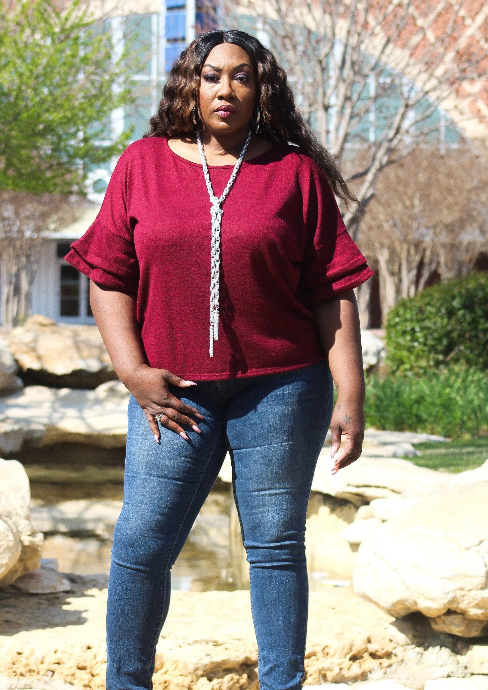 TRUE ~ Love Brush Knit Red Ruffle Top - TRUE. 