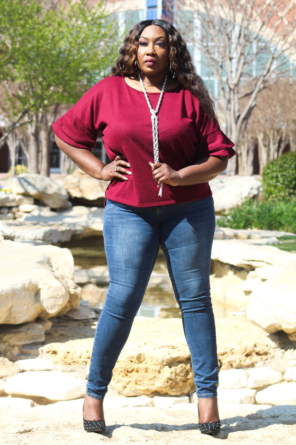TRUE ~ Love Brush Knit Red Ruffle Top - TRUE. 