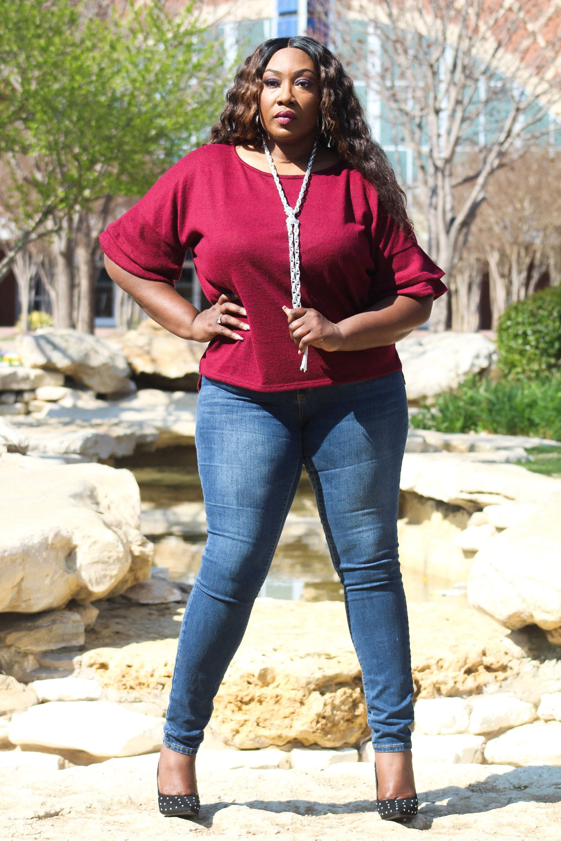 TRUE ~ Love Brush Knit Red Ruffle Top - TRUE. 